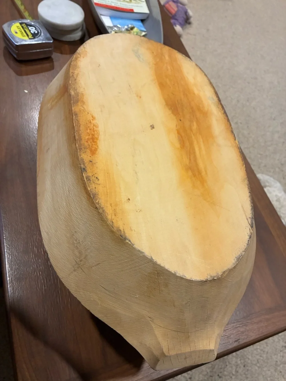 Hand-Carved Dough Bowl - Natural Light Wood Blonde Wood Charger Rustic French